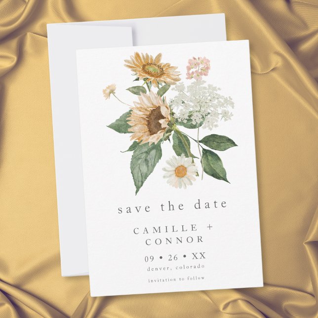 Reserva La Fecha Boda de flores silvestres girasoles florales rústi (Rustic Floral Sunflower Wildflower Wedding Save The Date)