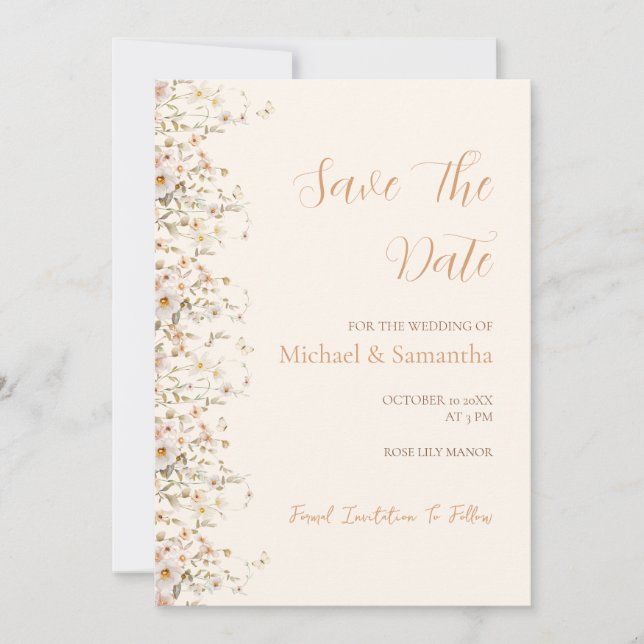 Reserva La Fecha Boda de flores silvestres marfil y rubor (Anverso)