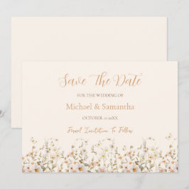 Reserva La Fecha Boda de flores silvestres marfil y rubor