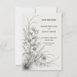 Reserva La Fecha Boda de flores silvestres monocromáticas Save The