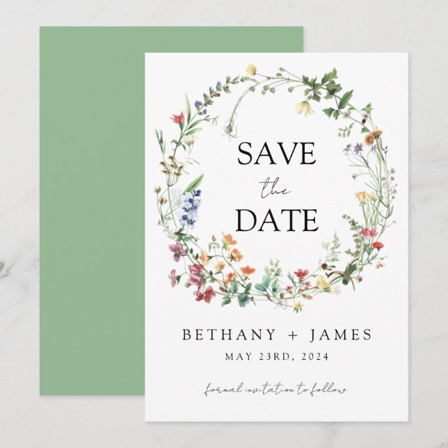 Reserva La Fecha Boda de flores silvestres rusas (Anverso / Reverso)
