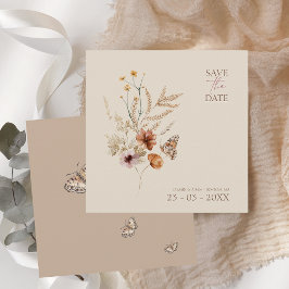 Reserva La Fecha Boda de flores silvestres y mariposas Boho Brown