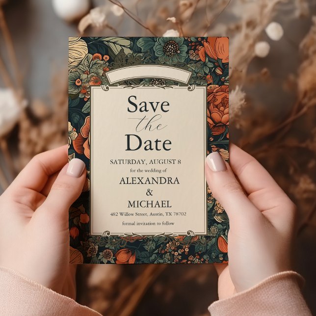 Reserva La Fecha Boda de Flores Verdes Vintage (Subido por el creador)