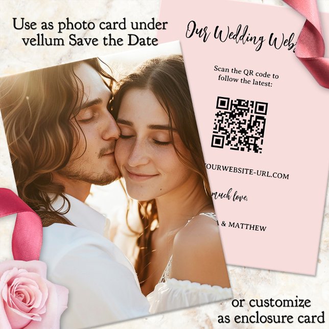 Reserva La Fecha Boda de fondo de Vellum Guardar la foto de la fech (Photo background for a vellum wedding Save the Date card with QR code)