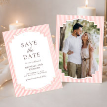 Boda de foto a rayas de color rosa coral pastel