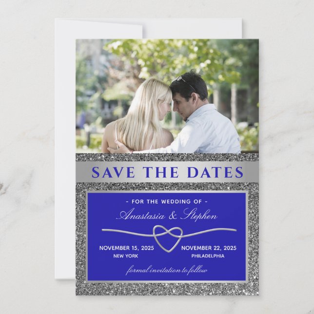 Reserva La Fecha Boda de foto azul (Anverso)