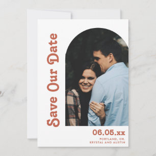 Reserva La Fecha Boda de Foto Código QR Terracota Tipo y Retro Arch
