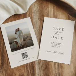 Reserva La Fecha Boda de Foto con Código QR Marfil Minimalista Mode