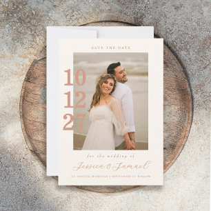 Reserva La Fecha Boda de foto con guión mocha minimalista moderna