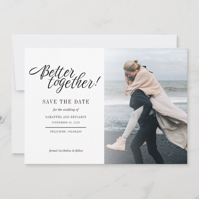 Reserva La Fecha Boda de foto con letra a mano elegante (Anverso)