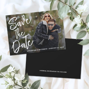 Reserva La Fecha Boda de Foto con Letra de Pincel Simple Moderna