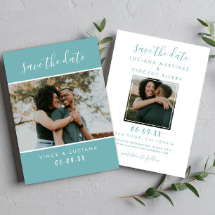 Reserva La Fecha Boda de Foto con Letra Moderna en Azul Teal