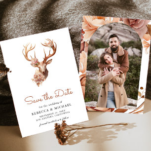 Reserva La Fecha Boda de foto de ciervo floral de terracota boho