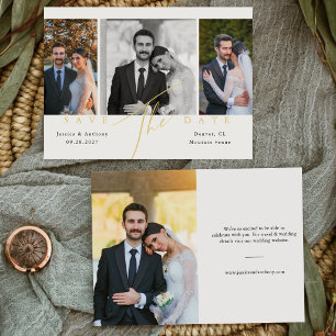 Reserva La Fecha Boda de Foto de Escritura Dorada Caligrafía Modern