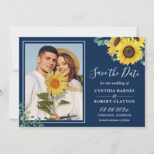 Reserva La Fecha Boda de foto de girasol amarillo azul de la armada
