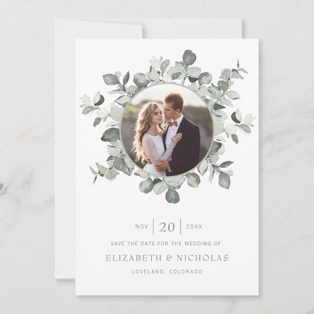 Reserva La Fecha Boda de Foto de Greenery Save The Date (Anverso)