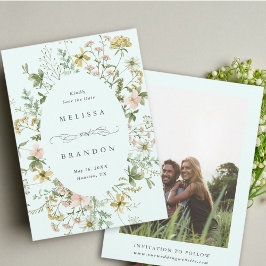 Reserva La Fecha Boda de foto de marco ovalado de flor silvestre