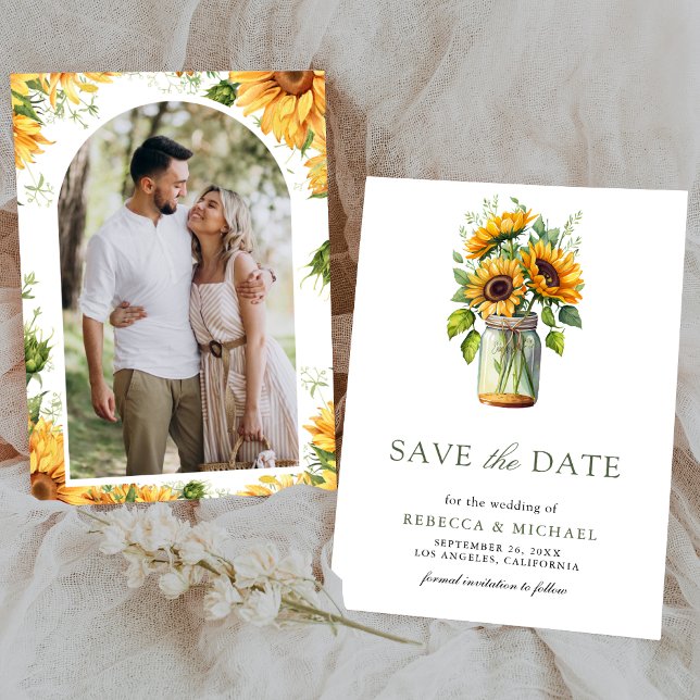 Reserva La Fecha Boda de foto de Rustic Sunflowers Mason Jar (Subido por el creador)
