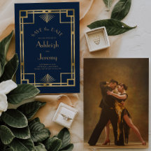 Boda de foto dorada azul marino Deco vintage de lo