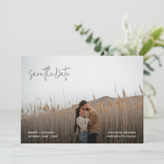 Reserva La Fecha Boda de Foto Elegante Moderna (Anverso de pie)