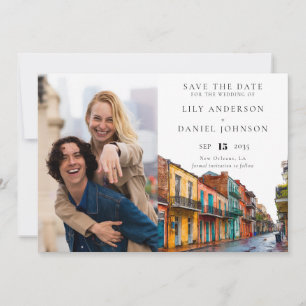 Reserva La Fecha Boda de Foto en Acuarela de Nueva Orleans