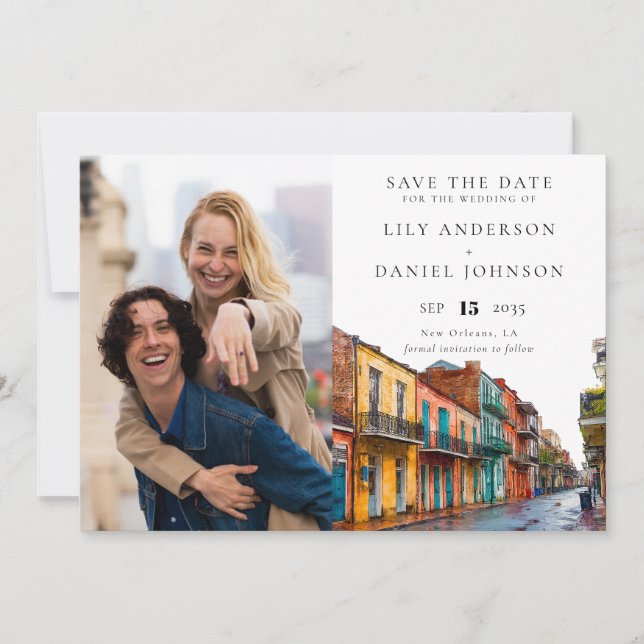 Reserva La Fecha Boda de Foto en Acuarela de Nueva Orleans (Anverso)