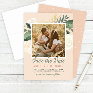 Reserva La Fecha Boda de Foto Floral Acuarela Melocotón