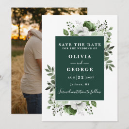 Reserva La Fecha Boda de Foto Floral Acuarela Verde Esmeralda
