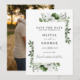 Reserva La Fecha Boda de Foto Floral Acuarela Verde Oliva Moderna