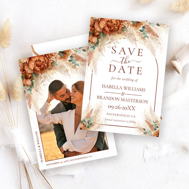 Reserva La Fecha Boda de Foto Floral Boho con Caligrafía Elegante (Subido por el creador)