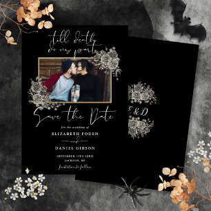 Reserva La Fecha Boda De Foto Floral Gótico Blanco Y Negro