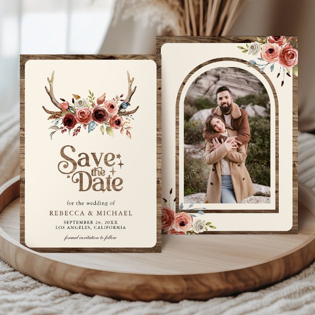 Reserva La Fecha Boda de Foto Floral Terracota Cuernos Boho (Subido por el creador)