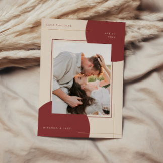 Reserva La Fecha Boda de Foto Geométrica Moderna en Beige