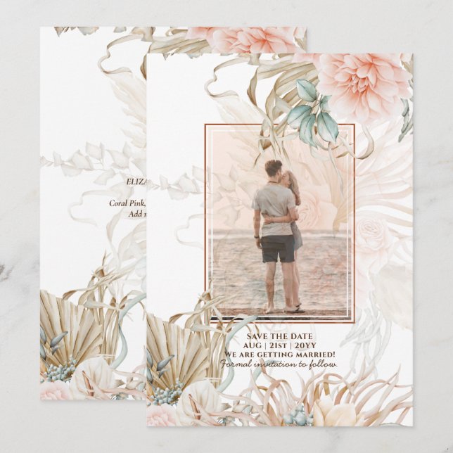 Reserva La Fecha Boda de FOTO GRANDE Coral Pampas Rosa (Anverso / Reverso)