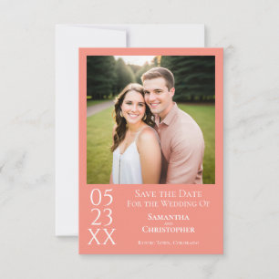 Reserva La Fecha Boda de foto minimalista moderna de coral rosa sim