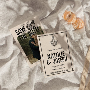 Reserva La Fecha Boda de foto original de Boho con mano retro