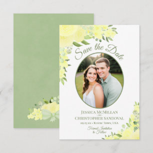 Reserva La Fecha Boda de foto oval floral acuarela amarilla
