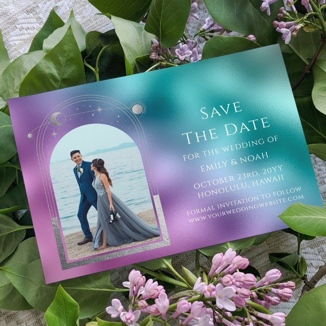 Reserva La Fecha Boda de Foto Plateada Purpura Celeste (Subido por el creador)