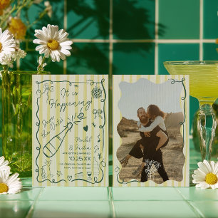 Reserva La Fecha Boda de foto retro verde cítrico dibujada a mano