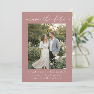 Reserva La Fecha Boda de Foto Script Minimalista Polvoriento Rosa