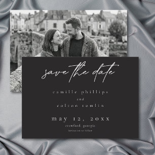 Reserva La Fecha Boda de Foto Tipografía Minimalista Negra Moderna