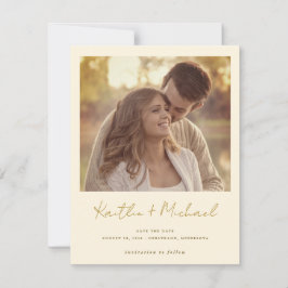 Reserva La Fecha Boda de Foto y Letra Moderna Dorada y Crema