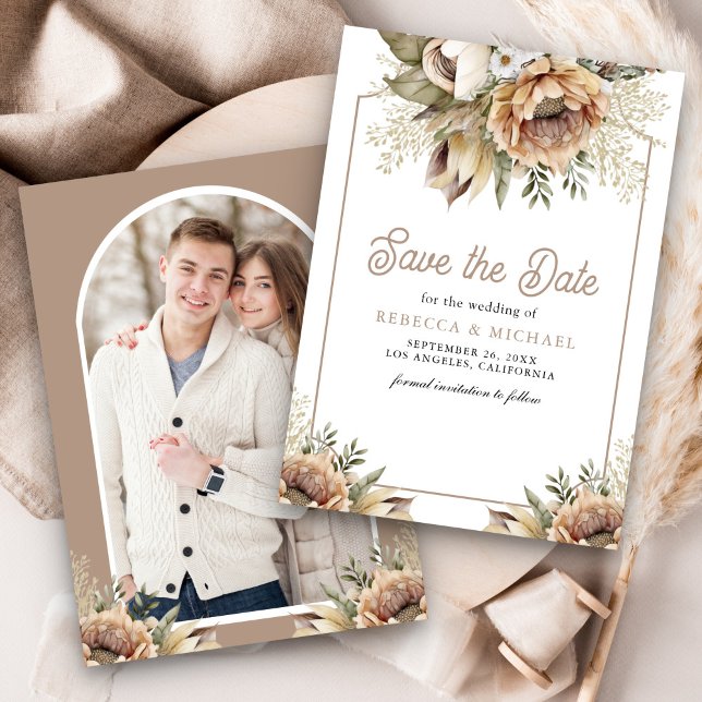 Reserva La Fecha Boda de fotografía Boho Earthy Floral Taupe (Subido por el creador)