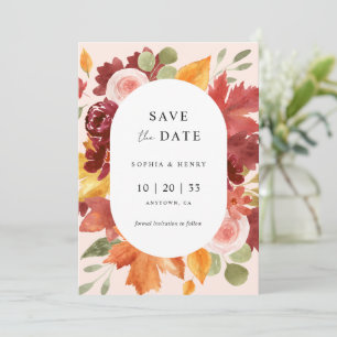 Reserva La Fecha Boda de fotografía Boho Rustic Floral Burgundy Fal