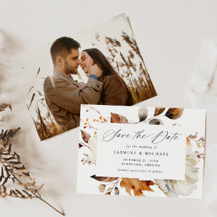 Reserva La Fecha Boda de Fotografía Caligráfica Floral de Otoño Rús