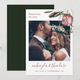 Reserva La Fecha Boda de fotografía de Boho floral verde moderno