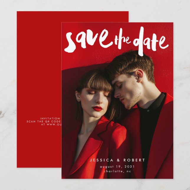 Reserva La Fecha Boda de fotografía de escritura de pincel moderno  (Anverso / Reverso)