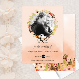 Reserva La Fecha Boda de fotografía de la guirnalda floral Peach