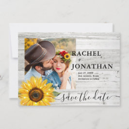 Reserva La Fecha Boda de fotografía de madera blanca de girasol rus