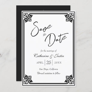 Reserva La Fecha Boda de fotografía de pavo real blanco negro de Ar